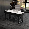 Modern Office Desk With Open Laptop Wooden Drawers And Black Metal Legs