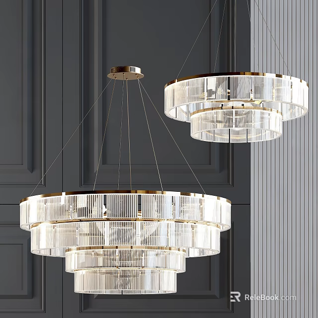 Modern Crystal Chandelier With Multi Layer Round Gold Frame Transparent Design 3d model 