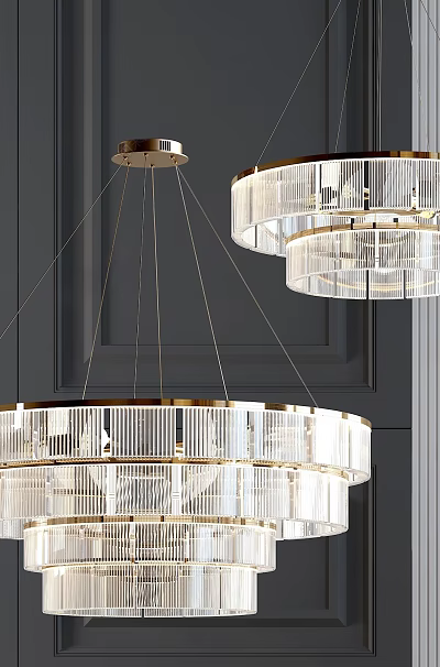 Modern Crystal Chandelier With Multi Layer Round Gold Frame Transparent Design 3d model