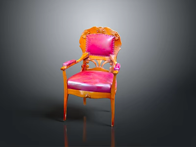 Classic Carved Wooden Chair With Pink Upholstery Ornate Backrest And Armrests 3d model