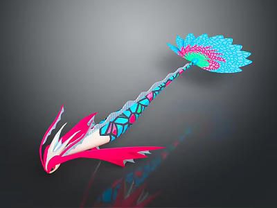 Mythical Fantasy Game Movie Character With Pink Blue Green Feathery Tail And Scaled Body 3d model