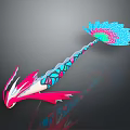 Mythical Fantasy Game Movie Character With Pink Blue Green Feathery Tail And Scaled Body