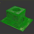Ancient Architectural Model With Square Base Stepped Platform Top Opening And Carved Details