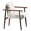 Modern Walnut Wood Dining Chair With Light Upholstered Seat Back And Armrests