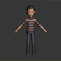 Game Film Character Boy Wearing Red Black Striped Sweater Blue Jeans Standing Pose