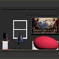 Modern Room Interior With Computer Desk Multiple Monitors Blue Chair And Pink Bean Bag
