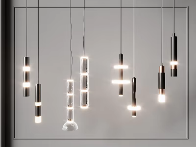 Modern Pendant Lights With Various Sleek Metal And Glass Illuminated Designs 3d model