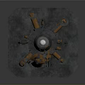 Steampunk Style Equipment With Black Main Body Copper Pipes Top Blue Gemstone And Square Base
