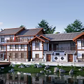 Traditional Rural Self Built House With Wooden Structure And Waterfront Garden