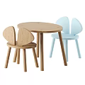 Simple Design Wooden Round Kids Table With Light Blue And Natural Wooden Chairs