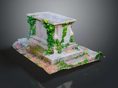 Ornate Outdoor Stone Decorative Box Covered With Green Ivy And Vines 3d model