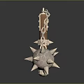Medieval Flail Weapon With Wooden Handle Red Grip Metal Chain And Spiked Ball