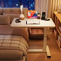 Modern Side Table with Laptop Open Notebook Wireless Charger and Diffuser in Cozy Bedroom Setup 3d model