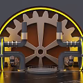 Industrial Style Mechanical Gear Decor With Yellow Accents And Pipes For Home Decoration