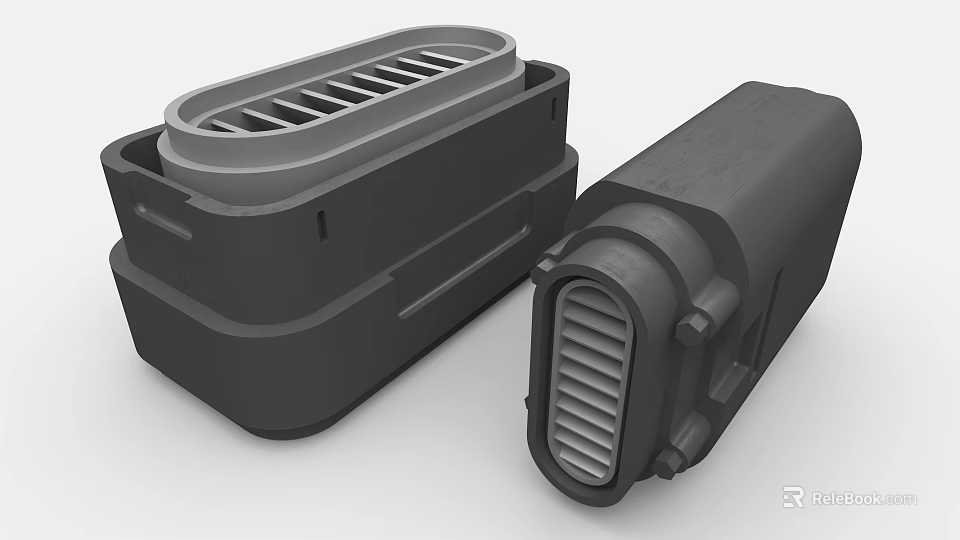 Industrial Equipment Components Featuring Black Casing And Grille Design Structure 3d model 