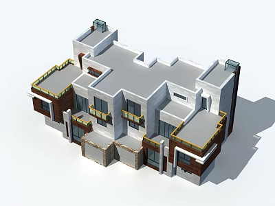 Modern Detached Villa Exterior With Multiple Balconies Glass Windows And Garage 3d model