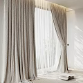 Beige Textured Curtains With White Sheer Panels Draped Open Allowing Natural Light