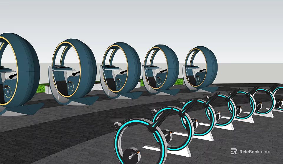 Modern Outdoor Playground Equipment With Circular Rides And Blue Light Rings 3d model 
