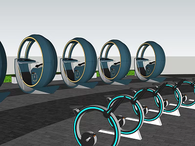Modern Outdoor Playground Equipment With Circular Rides And Blue Light Rings 3d model