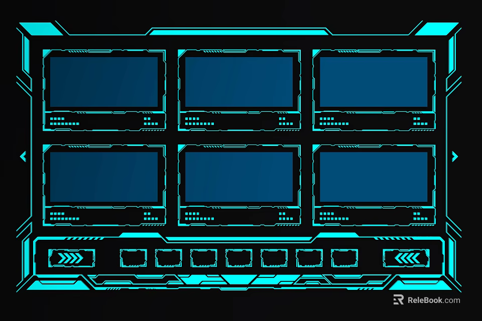 Cyberpunk Themed Wall Hanging With Blue Black Design Multiple Screens And Control Panels 3d model 
