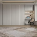 Modern Light Gray Sliding Door Wardrobe With Black Trim And Built-in Desk Area