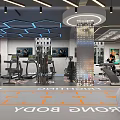 Modern Gym Interior Design With Fitness Equipment And Orange Accents