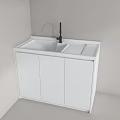Modern White Bathroom Vanity Cabinet With Double Sink And Black Faucet Design