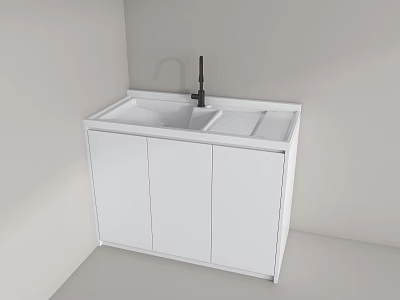 Modern White Bathroom Vanity Cabinet With Double Sink And Black Faucet Design 3d model