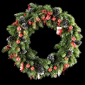 Christmas Wreath Decorative Ornament Set With Green Pine Branches Red Berries And Pine Cones
