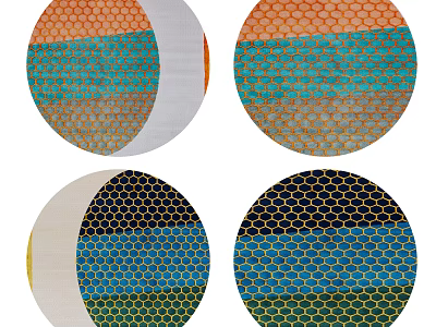 Modern Round Rugs With Honeycomb Patterns And Vibrant Layered Colors For Living Spaces 3d model