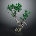 Artistic Bonsai Tree Decorative Indoor Furniture With Curved Trunk And Green Foliage
