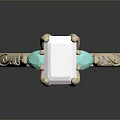 Beige Decorative Ring With Turquoise Stone White Rectangular Plate And Carved Details 3d model