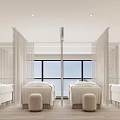 Modern Beauty Hair Salon Interior Design With Marble Reception Counter Round Mirror And Comfortable Sofa