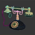 Vintage Gold And Black Telephone With Rotary Dial And Coiled Cord Design