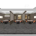 Private Dining Box Modern Interior With Round Table Orange Gray Chairs And Wall Screens 3d model