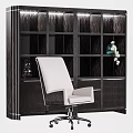 Elegant Modern Office Desk With Wood Grain Surface White Chair And Table Lamp