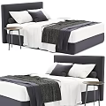 Modern Double Bed With White Sheets Dark Headboard Pillows And Side Table 3d model