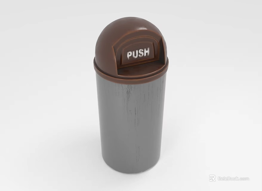 Gray Body Trash Can With Brown Push Button For Household Waste Management 3d model 