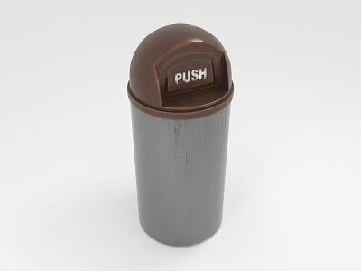 Gray Body Trash Can With Brown Push Button For Household Waste Management 3d model