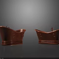 Two Classic Copper Clawfoot Bathtubs With Vintage Ornate Carvings And Faucets