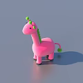 Cute Pink Giraffe Stuffed Toy with Green Horns and Tail Tip on Gray Background