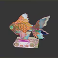 Decorative Aquatic Animal Goldfish 3D Model With Orange Blue Fins And White Base