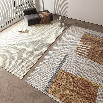 Stylish Square Rugs Featuring Light Striped and Geometric Patterns in Living Room 3d model