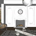 Elegant Living Room Interior Design With White Paneled Walls Fireplace Chandelier And Marble Coffee Table