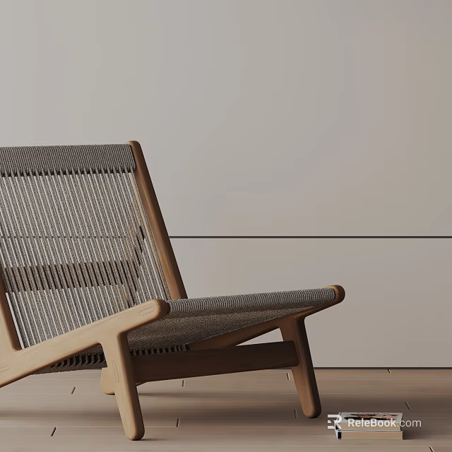 Modern Leisure Chair With Wooden Frame And Woven Seat For Comfortable Relaxation 3d model 