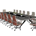 Modern Conference Table With Ergonomic Rolling Chairs Microphone And Green Plant Decoration