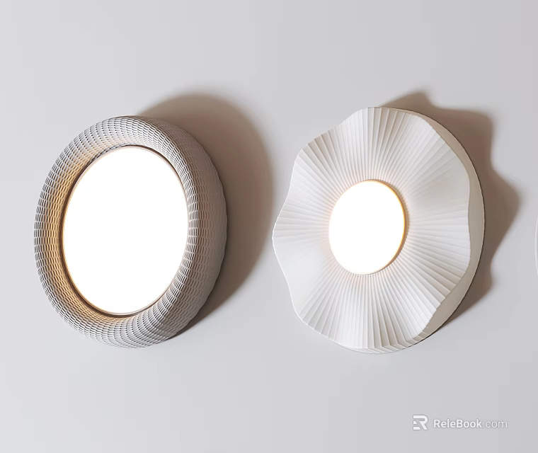 Stylish Ceiling Lights With Round Woven Frame And Petal Pleated Design On White Wall Soft Light 3d model 