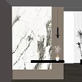 Modern Interior With Wooden Partition Marble Wall Console Table Vase Dried Flowers And Plants