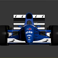 Blue Formula Race Car with Aerodynamic Design ELF Warranty Logos Rear Wing and Black Wheels