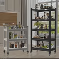 Multi Tiered Kitchen Storage Shelves With Wheels Holding Spices Dishes Plants And Fruits